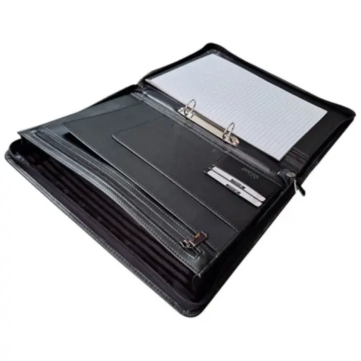 A4 Leather Varsity Zip Folder Open Pocket